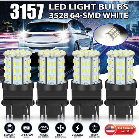 4x3157 Switchback LED Clignotants Ampoules Blanc Ambre Double Couleur Feux Diurnes 64LED Ampoules Blanches (1/5)