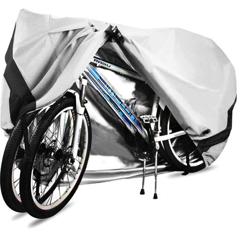 Housse de vélo pour 2 vélos Tissu Oxford 210D imperméable Housse de protection de vélo extérieure respirante avec protection des œillets de verrouillage, pour VTT et vélos de course 29 pouces (argent) (1/5)