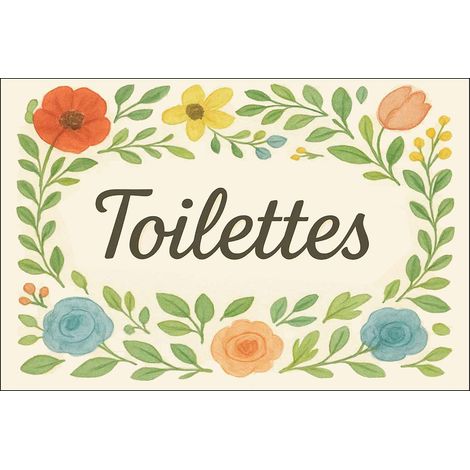 Plaque de porte fleurie en métal toilettes