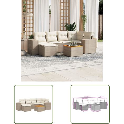 The Living Store 7-tlg. Garten-Sofagarnitur mit Kissen Beige Poly Rattan - Gartenmöbel - Esstisch - Lounge Set - Outdoor Möbel - Rattan Gartenmöbel (1/3)