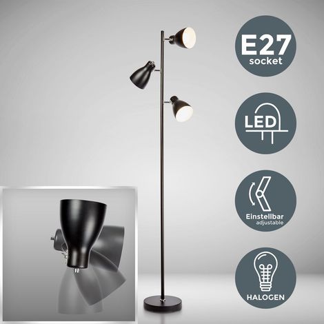 Stehlampe - Schalter, schwenkbar, E27 Fassung, max. 25W, 3-flammig, Schwarz