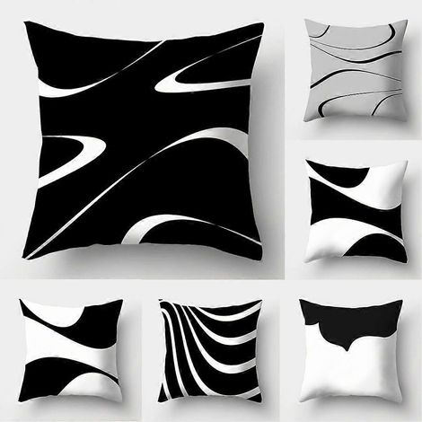 Housse de coussin décorative noire et blanche, en polyester doux effet peau de pêche, idéale pour canapé, lit, voiture ou bureau, 45 x 45 cm. (1/4)
