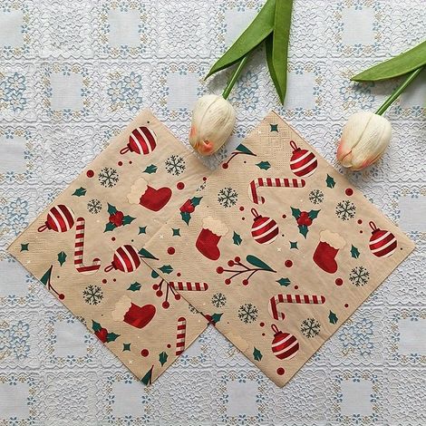 20 pièces de serviettes en papier de canne à sucre de Noël - Serviettes de dîner de vacances rouges 2-ply pour les fêtes festives, les décorations de (1/5)