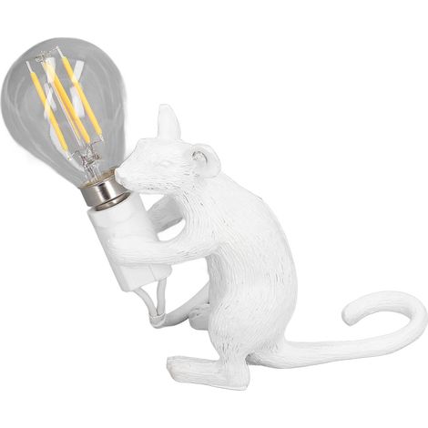 Lampe souris moderne en résine E12, décoration de bureau créative, lampe animalière pour chambre ou salon, 110-220 V, blanc, prise US (1/5)