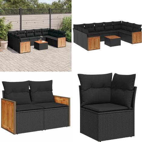 10-tlg. Garten-Sofagarnitur mit Kissen Schwarz Poly Rattan - Gartenmöbel Set - Rattan Möbel - Outdoor Möbel - Lounge Set - Esstisch - Home & Living (1/5)