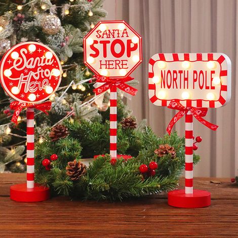 Panneau De Noël En Bois Avec Lumière Led - Panneau Festif Pour Intérieur Bureau Fête De Fin D Année - Lot De 3 Pièces (1/5)