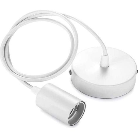 Douille en plastique suspendue Métal, lampe suspendue avec câble réglable pour culot E27 blanc Suspension support de lampe E27 Cuisine chambre salon Café salle à manger Restaurant Lampes de Plafond [C (1/5)