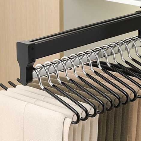 Teleskop-Garderobe, Kleiderstange mit verschiebbaren Kleiderbügeln, verstellbare Teleskopstange (300 mm, schwarz) (1/5)