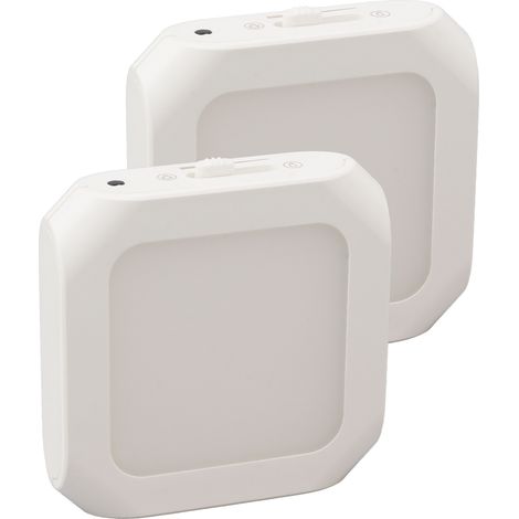 Lot de 2 veilleuses LED à détecteur de mouvement, à intensité variable et avec capteur crépusculaire automatique (110-220 V, éclairage blanc chaud, prise UE). (1/5)