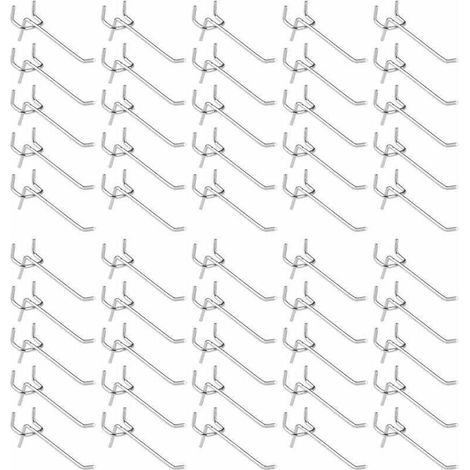 Lot de 50 crochets pour panneaux perforés – Acier au carbone galvanisé – 10 cm longueur, 3,2 cm largeur – Pour rangement outils et fournitures (1/5)