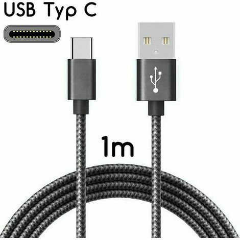 Cable USB-C vers USB 2.0 Cable de charge en nylon avec connecteur USB Type-C / 1 m La couleur noire (1/4)