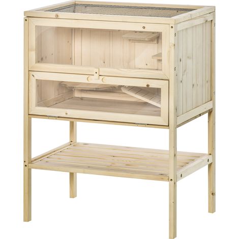 Jaula madera hámster ratones maison jeux 5 plataformas rampa techo abatible ventana cristal plastico estante inferior 60x40x80 cm