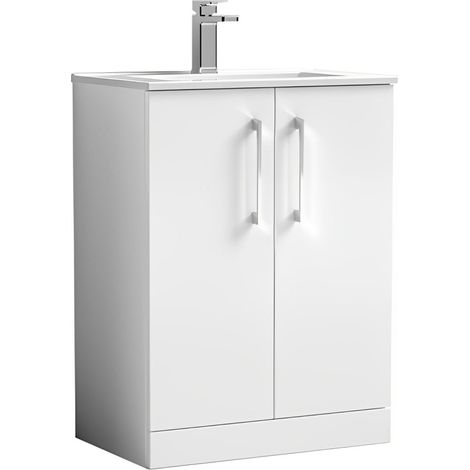 Nuie Arno Floor Standing 2-Door Vanity Unit with Basin-2 600mm Wide - Gloss White (1/5)