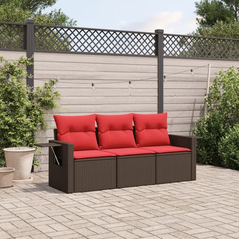3-teiliges Gartensofa-Set mit Kissen, braun, Polyrattan (1/5)