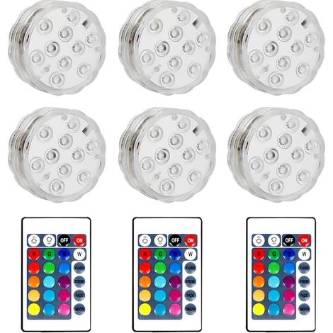 Lot de 6 lampes LED submersibles avec télécommande pour étang - Changement de couleur LED RVB - étanche - Changement de couleur - Piles AAA (1/5)
