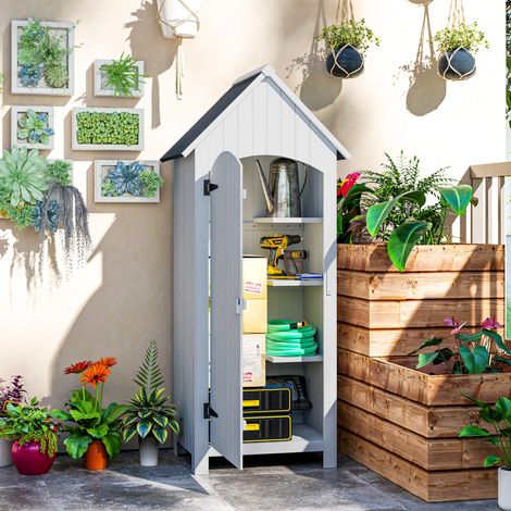 Outsunny Abri de jardin en bois cabane de jardin exterieur armoire de jardin avec toit bitumé 3 étagères porte avec loquet rangement et stockage extérieurs pour terrasse 77,5 x 54,2 x 179,5 cm blanc (1/5)
