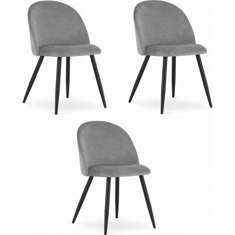 Set di 3 sedie Bello in velluto grigio chiaro e metallo nero (1/5)