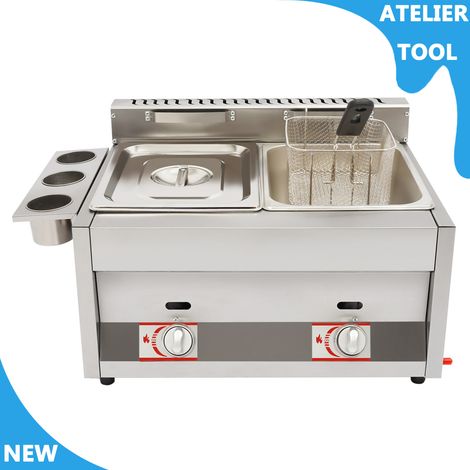 ATELIER 2-réservoirs 6L+6L acier inoxydable 50-380°C/122-716°F du friteur commercial avec 2x paniers de filtre (1/5)