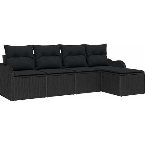 Garden Sofa Set with Storage 5 pcs Black Poly Rattan vidaXL