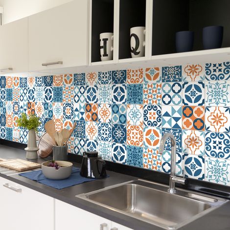 Sticker Mural Carrelage adhésif Cuisine Salle de Bain - 30 STICKERS CARRELAGES AZULEJOS LUIZIANA - 30stickers10x10cm (1/5)