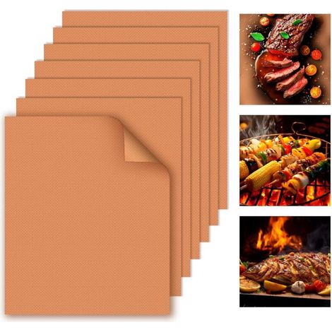 7-teiliges Kupfer-Grillmatten-Set für den Außenbereich, 100 % antihaftbeschichtet, 40 x 33 cm, langlebig, wiederverwendbar und leicht zu reinigen – geeignet für Gas-, Holzkohle- und Elektrogrills (1/4)