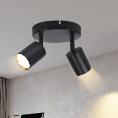 ZMH Spot de Plafond LED Plafonnier 2 Ampoules - Plafonnier Noir Spots de Plafond GU10 Orientables à 350° Spots Modernes pour Couloir, Salon, Chambre, sans Ampoule (1/5)