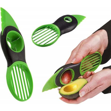 TrAdE Shop Traesio - 3in1 Coltello Taglia Affetta Avocado Rimuovi Nocciolo Manuale Fette Spicchi Plastica -