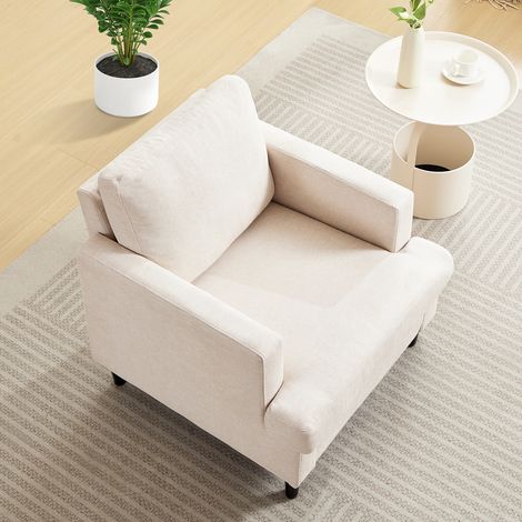 Single Sofa - Convex Seat - Off-White, Soft Cushion, Wooden Frame - for Living Room, Bedroom, Lounge (1/5)