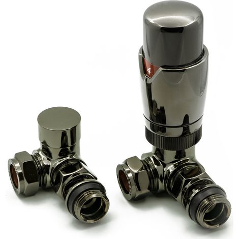 Reina Modal TRV Corner Radiator Valve and LockShield Oiled Bronze (1/2)