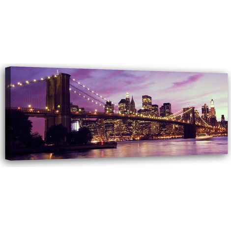 Tableau sur toile Pont de Brooklyn violet 90x30 (1/5)