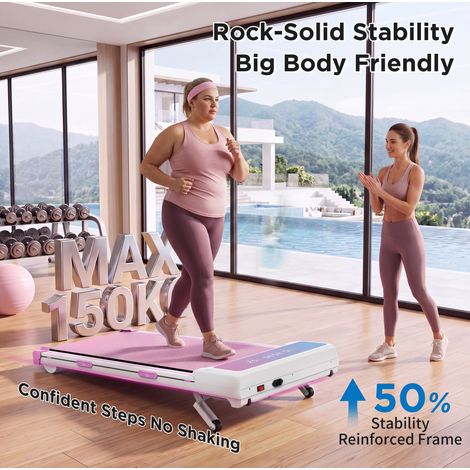 Tapis roulant inclinabile 15% per casa e ufficio, 1-8 km/h, portata 150 kg, rosa e bianco (1/4)