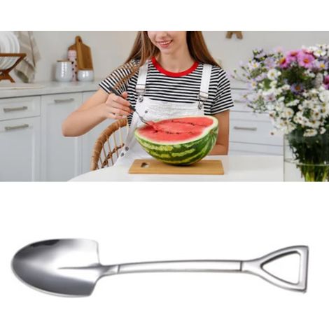 Pelle-cuillère en acier inoxydable argenté, cuillère pointue pour desserts et crèmes glacées, idéale pour la maison, l'extérieur ou le bureau. (1/5)