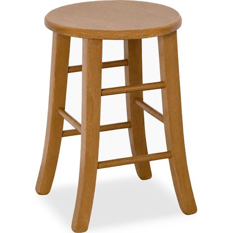 Taburete de madera de nogal claro (47 cm de altura) con asiento redondo y patas curvas (1/5)