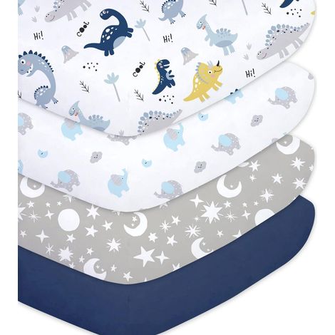 Set of 4 Baby Fitted Sheets 70 x 140 cm, Soft and Breathable Microfibre Polyester, Universal Sheets for Cot and Crib, Dinosaur (1/5)