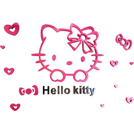 Décalque mural 3D chat mignon acrylique stéréo autocollant chambre enfant rose rouge noir Hello Kitty (1/5)
