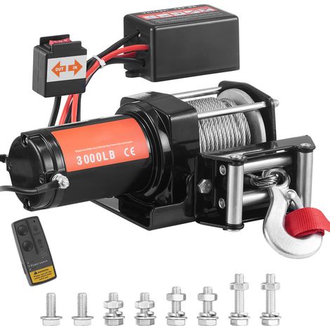 Mophorn Treuil électrique , capacité de 12 V, 1368 kg, câble en acier, IP55, 3/16 po x 11,9 m, télécommande sans fil et guide-câble à 4 voies pour remorquage tout-terrain de VTT, UTV, Jeep, SUV (1/5)