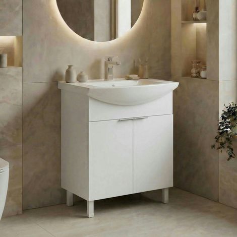 Meuble vasque salle de bains 65 cm blanc 2 portes UMI (1/4)