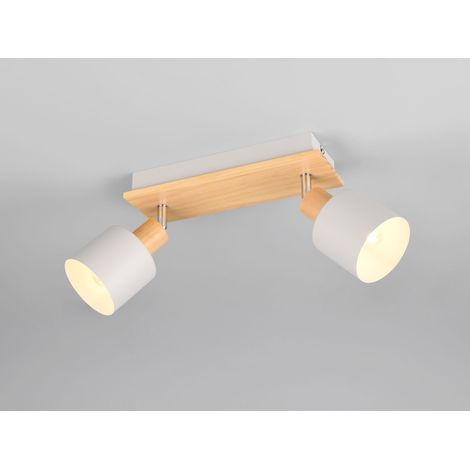 LED Deckenstrahler Hellgrau mit Holz 2-flammig, Breite 30cm (1/5)