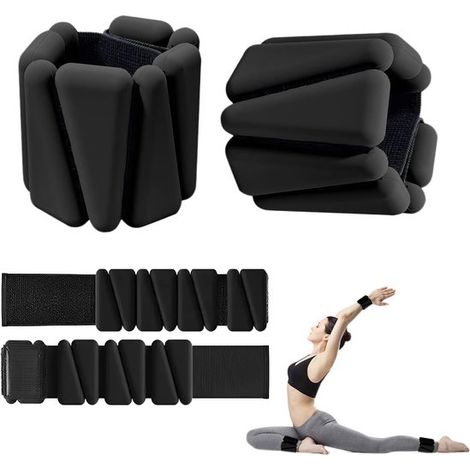 2 verstellbare Handgelenk-/Fußgelenkgewichte für Damen und Herren, Silikon-Beingewichte à 0,45 kg, geeignet für Pilates, Laufen/Heimtraining (Schwarz) (1/5)