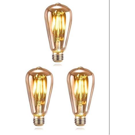 3 pièces, ampoule rétro à culot E27 6W, verre ambré rétro, ampoule sucette en tungstène à lumière blanche chaude 2700K (1/5)