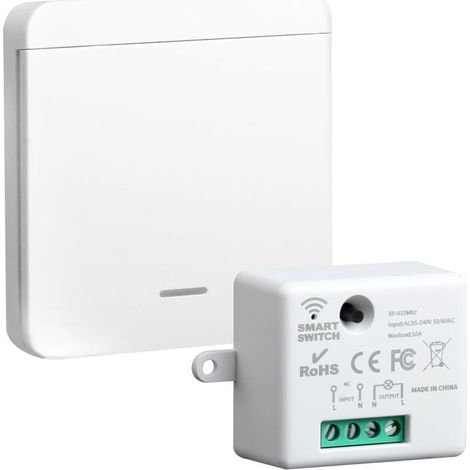 Interrupteur Sans Fil 433MHz Kit RF avec Récepteur 10A, Interrupteur d’éclairage Sans Fil Kit Télécommandé avec Emetteur et Contrôleur pour Maison Intelligente (1/5)