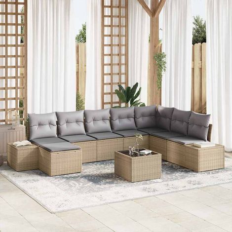 Garten-Sofa-Set mit Kissen 8 pcs Beige und Hellgrau Poly-Rattan (1/5)