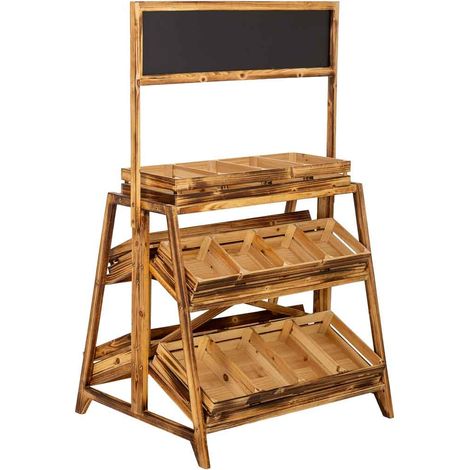 Carro expositor estantería de madera marrón 77x68x130h cm