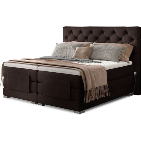 Lit continental électrique velours marron foncé avec matelas et surmatelas Karmen-90x200 (1/5)