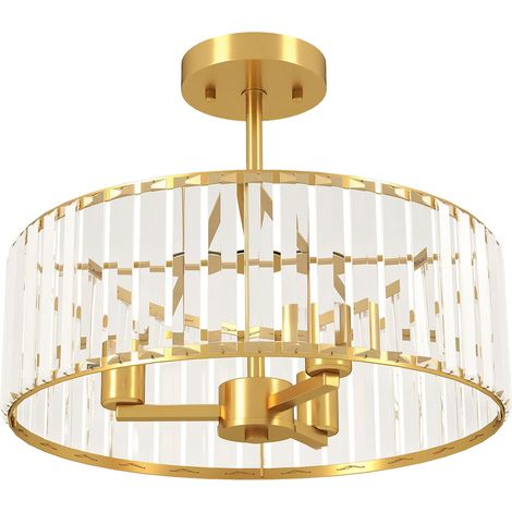 Lampara de techo pantalla de cristal 3 bombillas metal dorado 211743659 (1/5)