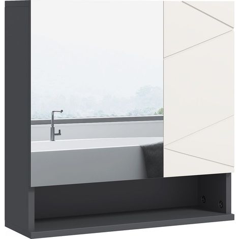 Cabinet of bathroom with mirror, 2 doors and shelves in wood adjustable, 55 x 17 x 55 cm, gray (1/5)