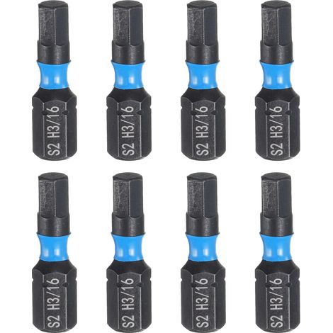 8pcs H3/16 SAE Embout de Tournevis Hexagonal 1/4" Tige Hexagonale 25mm/1" Longueur Acier S2 Tournevis Magnétique à Tête Hexagonale et Forets Industriels (1/5)