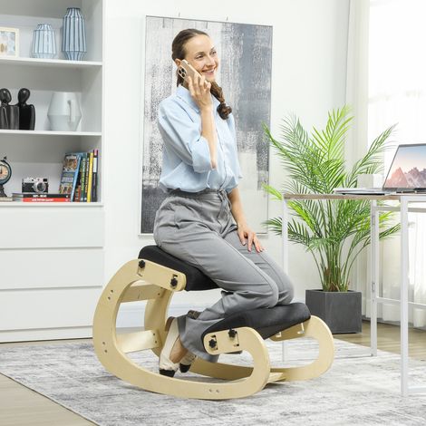 Siège assis-genoux ergonomique en bois à bascule, chaise à genoux réglable pour bureau à domicile (1/5)
