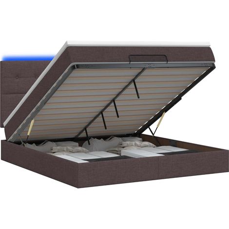 Maison Exclusive - Lit coffre avec matelas et LED Marron foncé 140 x 200 cm Tissu (1/5)