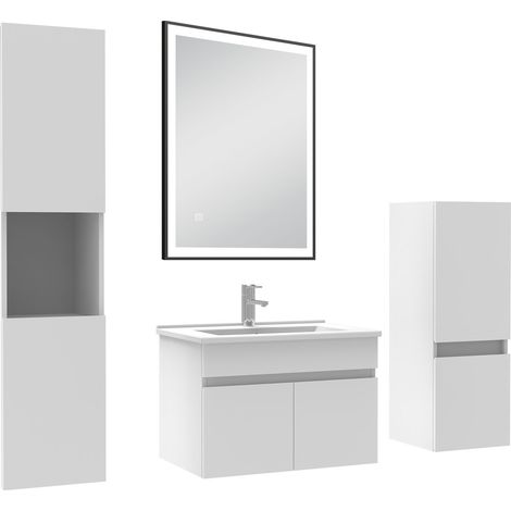 Océan Meuble simple vasque 60cm avec colonne et miroir lumineux 3 couleurs et dimmable blanc (1/5)